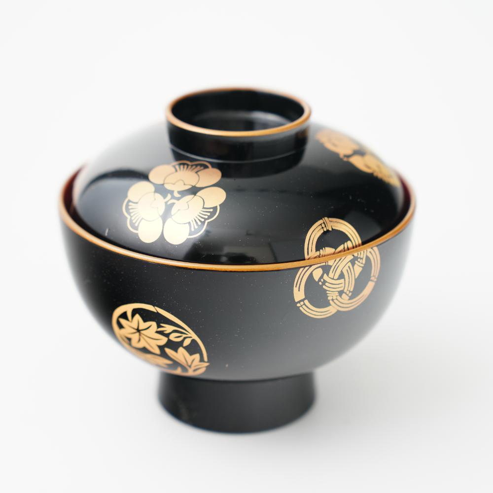 YUWEN ORIGINAL SOUP BOWL WITH FOUR SEASONS FLORAL CRESTS (BLACK)