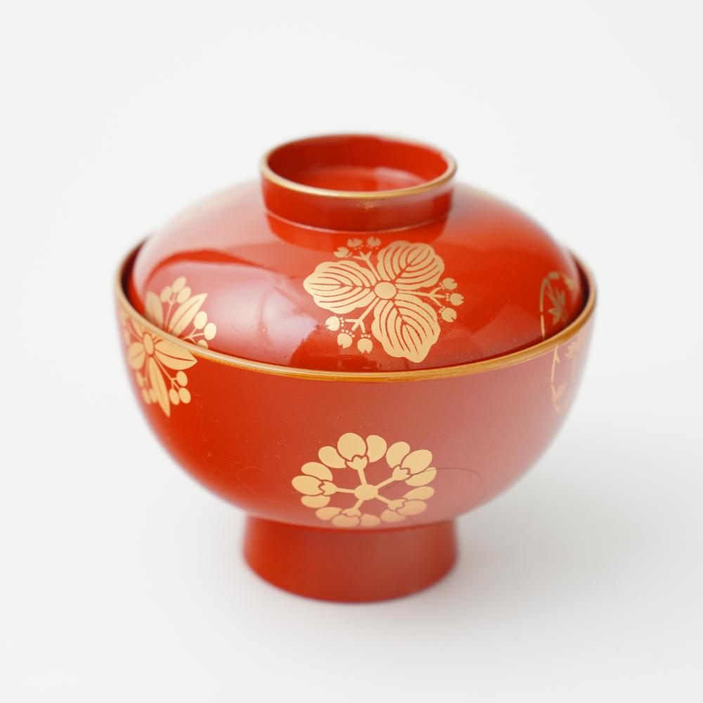 YUWEN ORIGINAL SOUP BOWL WITH FOUR SEASONS FLORAL CRESTS (PERSIMMON RED)