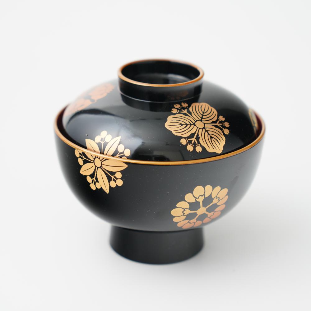 YUWEN ORIGINAL SOUP BOWL WITH FOUR SEASONS FLORAL CRESTS (BLACK)