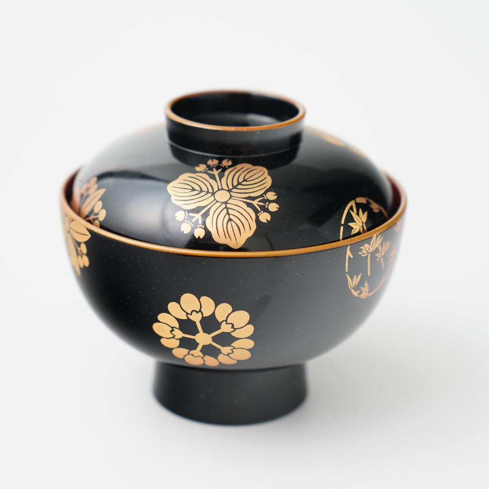 YUWEN ORIGINAL SOUP BOWL WITH FOUR SEASONS FLORAL CRESTS (BLACK)