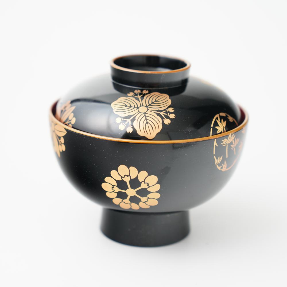 YUWEN ORIGINAL SOUP BOWL WITH FOUR SEASONS FLORAL CRESTS (BLACK)