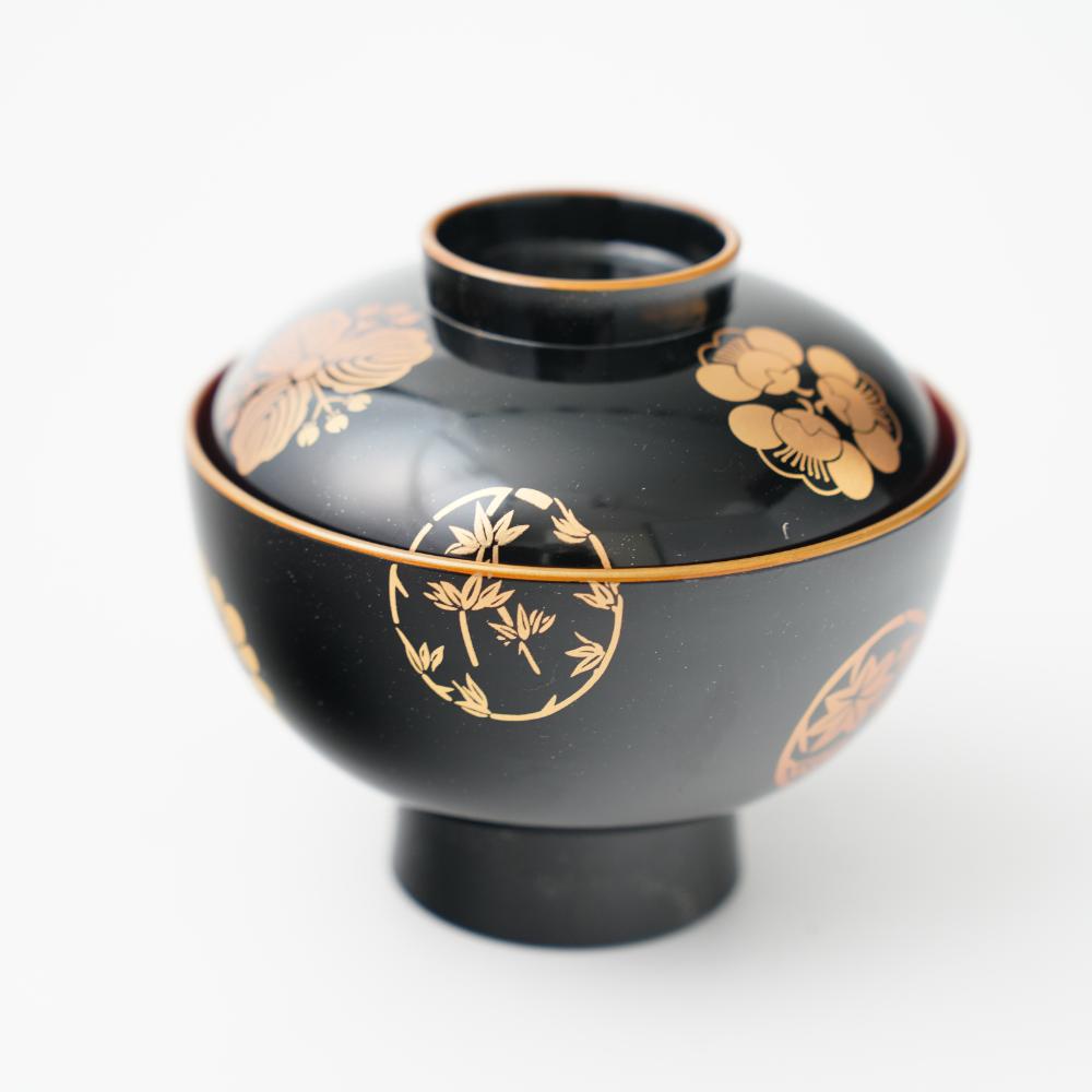 YUWEN ORIGINAL SOUP BOWL WITH FOUR SEASONS FLORAL CRESTS (BLACK)