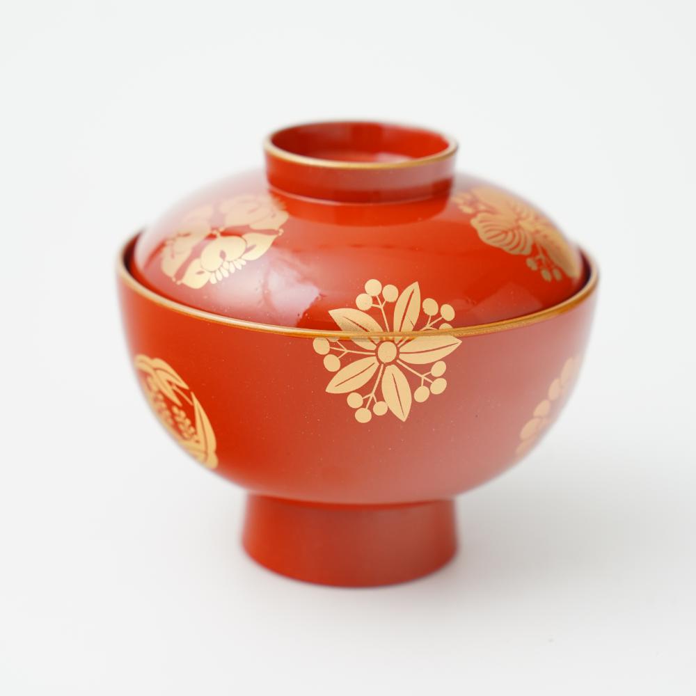 YUWEN ORIGINAL SOUP BOWL WITH FOUR SEASONS FLORAL CRESTS (PERSIMMON RED)