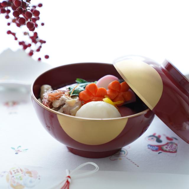 YUWEN ORIGINAL SOUP BOWL RED WITH GOLD SKY & HALF-MOON DESIGN