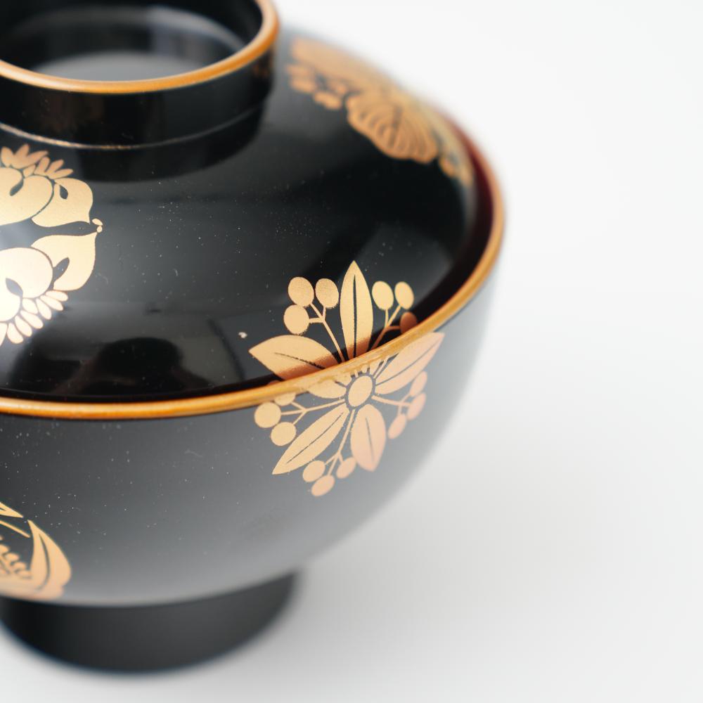 YUWEN ORIGINAL SOUP BOWL WITH FOUR SEASONS FLORAL CRESTS (BLACK)