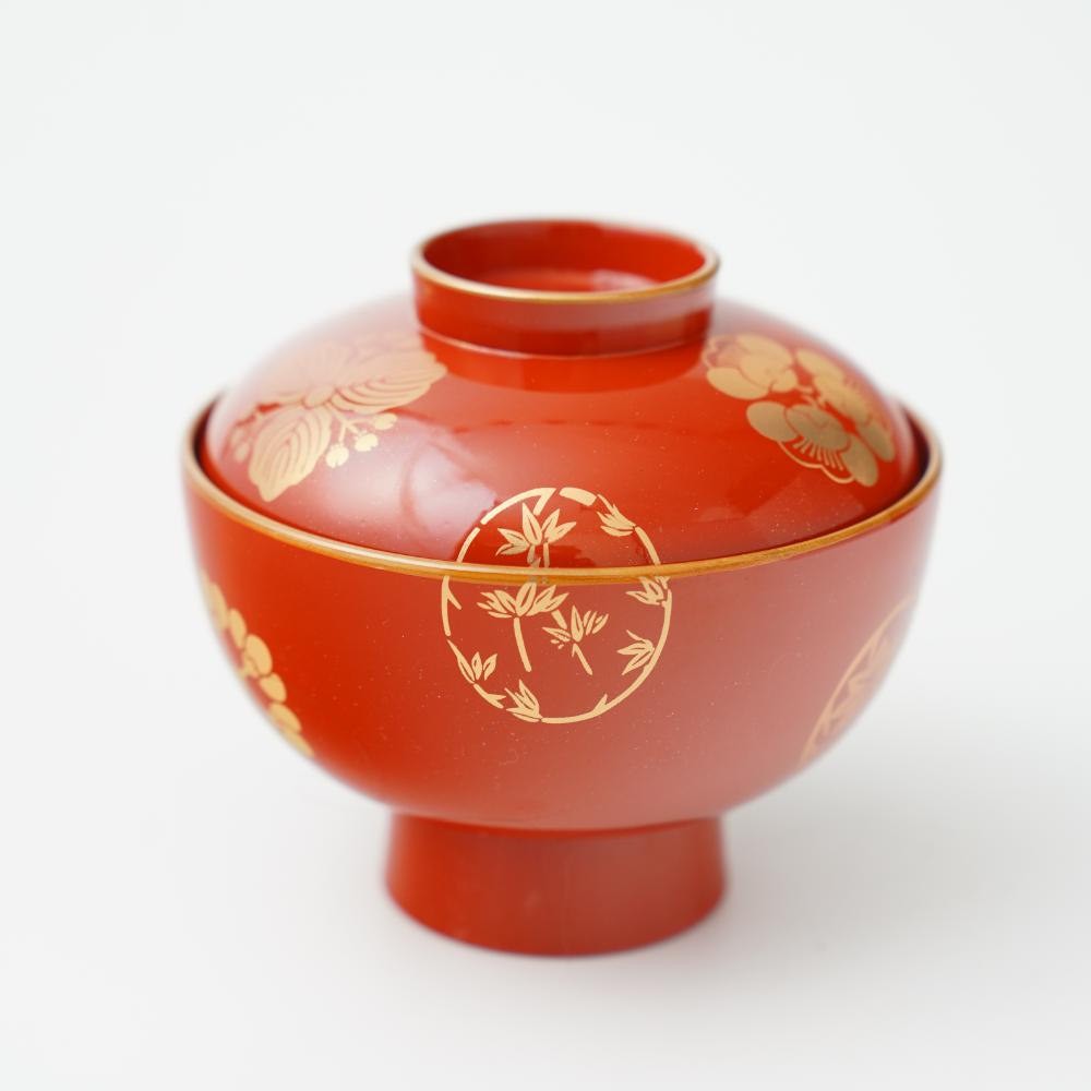 YUWEN ORIGINAL SOUP BOWL WITH FOUR SEASONS FLORAL CRESTS (PERSIMMON RED)