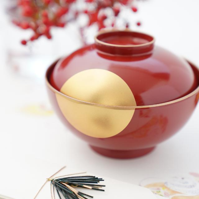 YUWEN ORIGINAL SOUP BOWL RED WITH GOLD SKY & HALF-MOON DESIGN