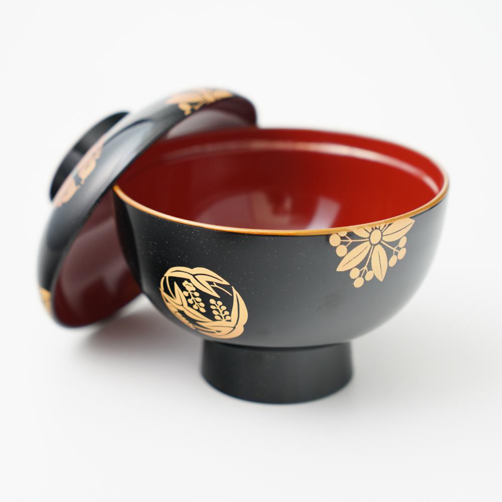 YUWEN ORIGINAL SOUP BOWL WITH FOUR SEASONS FLORAL CRESTS (BLACK)