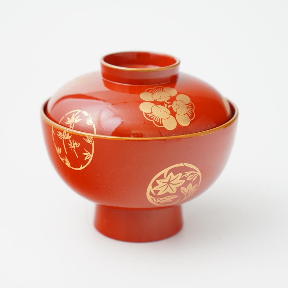 YUWEN ORIGINAL SOUP BOWL WITH FOUR SEASONS FLORAL CRESTS (PERSIMMON RED)