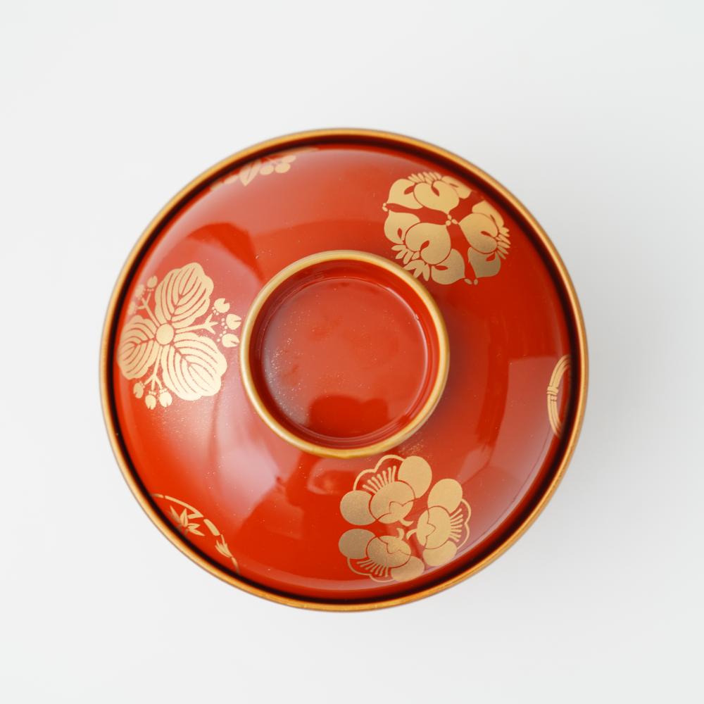 YUWEN ORIGINAL SOUP BOWL WITH FOUR SEASONS FLORAL CRESTS (PERSIMMON RED)
