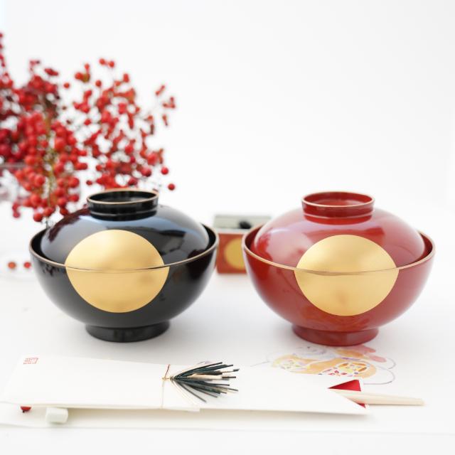 YUWEN ORIGINAL SOUP BOWL RED WITH GOLD SKY & HALF-MOON DESIGN