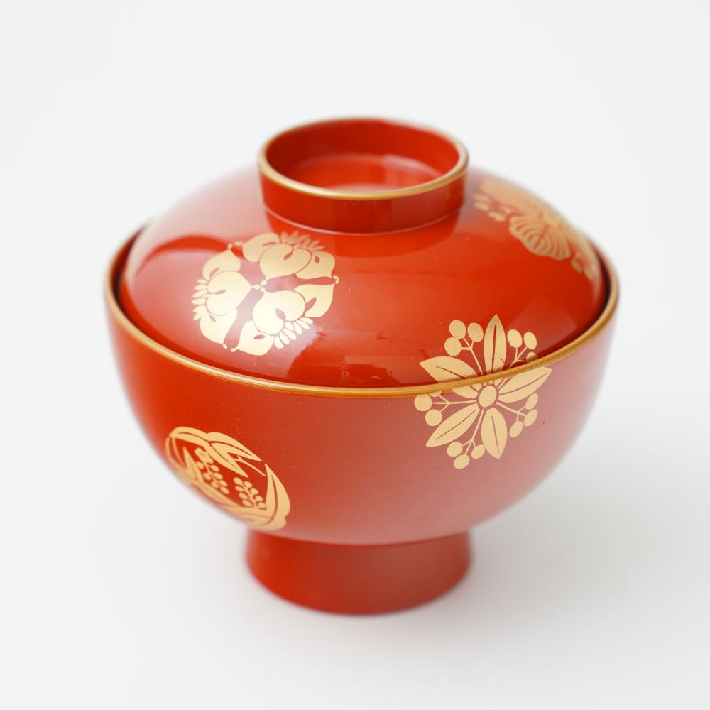 YUWEN ORIGINAL SOUP BOWL WITH FOUR SEASONS FLORAL CRESTS (PERSIMMON RED)
