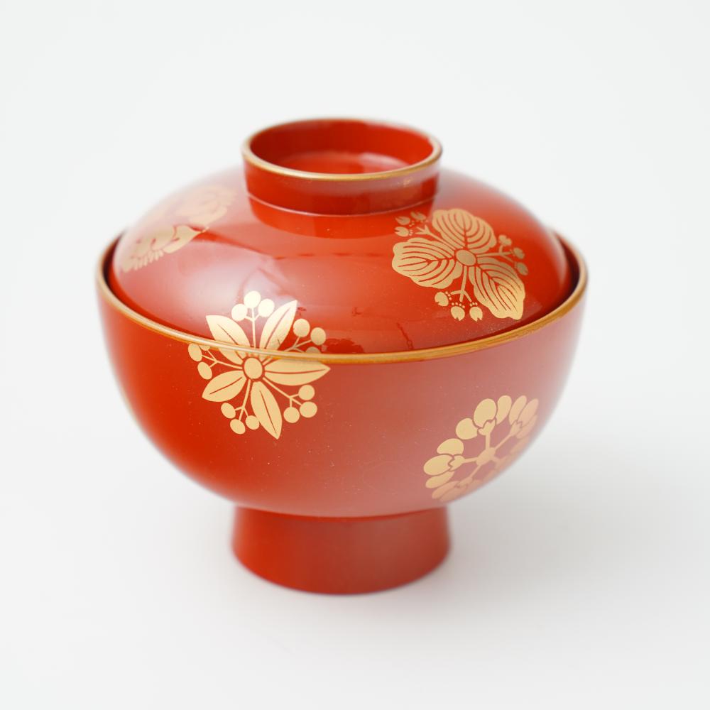 YUWEN ORIGINAL SOUP BOWL WITH FOUR SEASONS FLORAL CRESTS (PERSIMMON RED)
