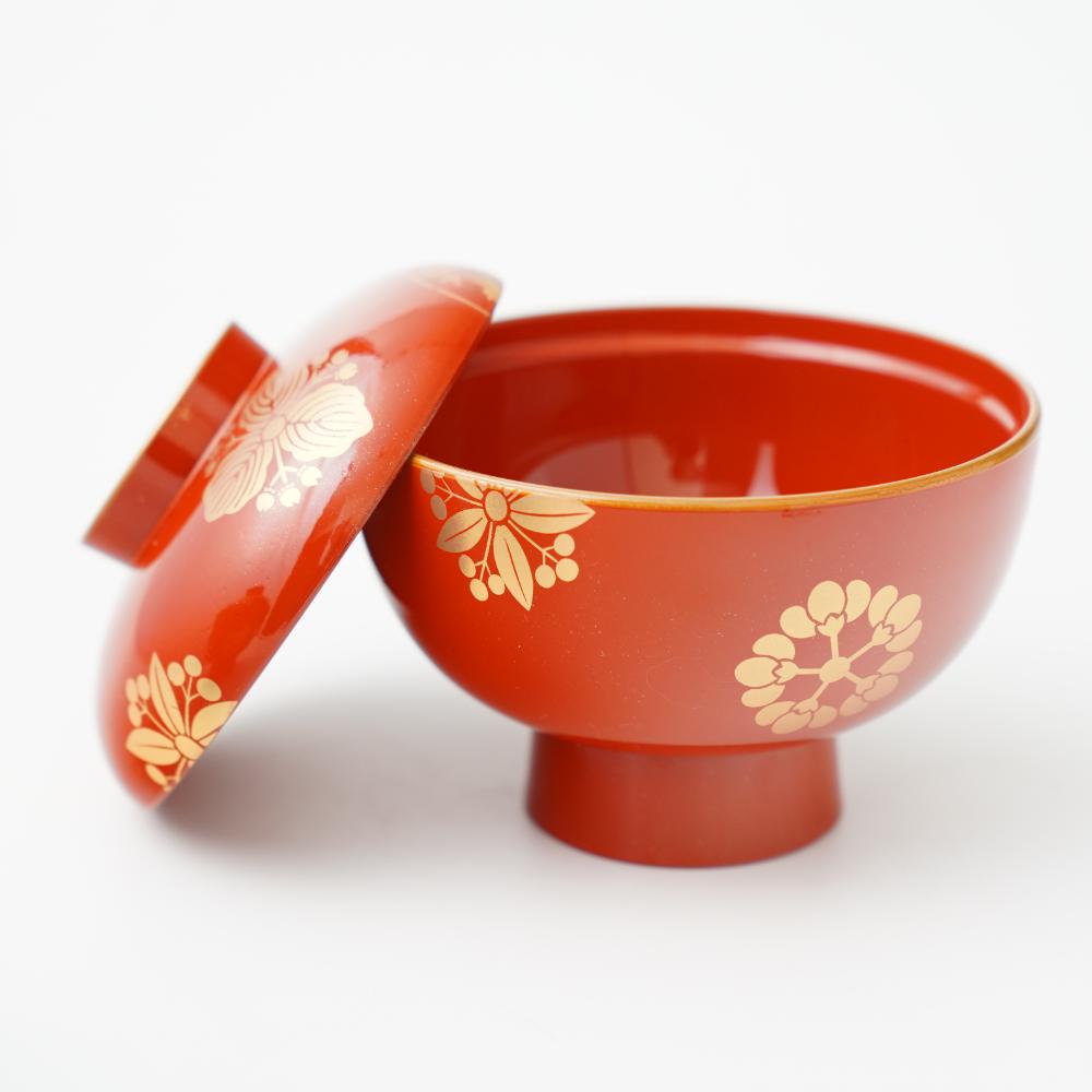 YUWEN ORIGINAL SOUP BOWL WITH FOUR SEASONS FLORAL CRESTS (PERSIMMON RED)